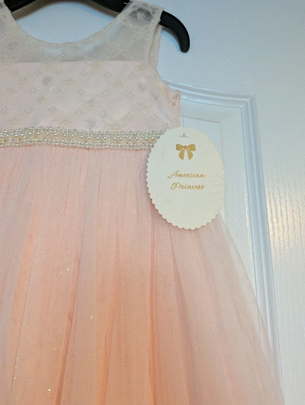 American Princess Light Pink Tulle Formal Dress with Beaded Waist